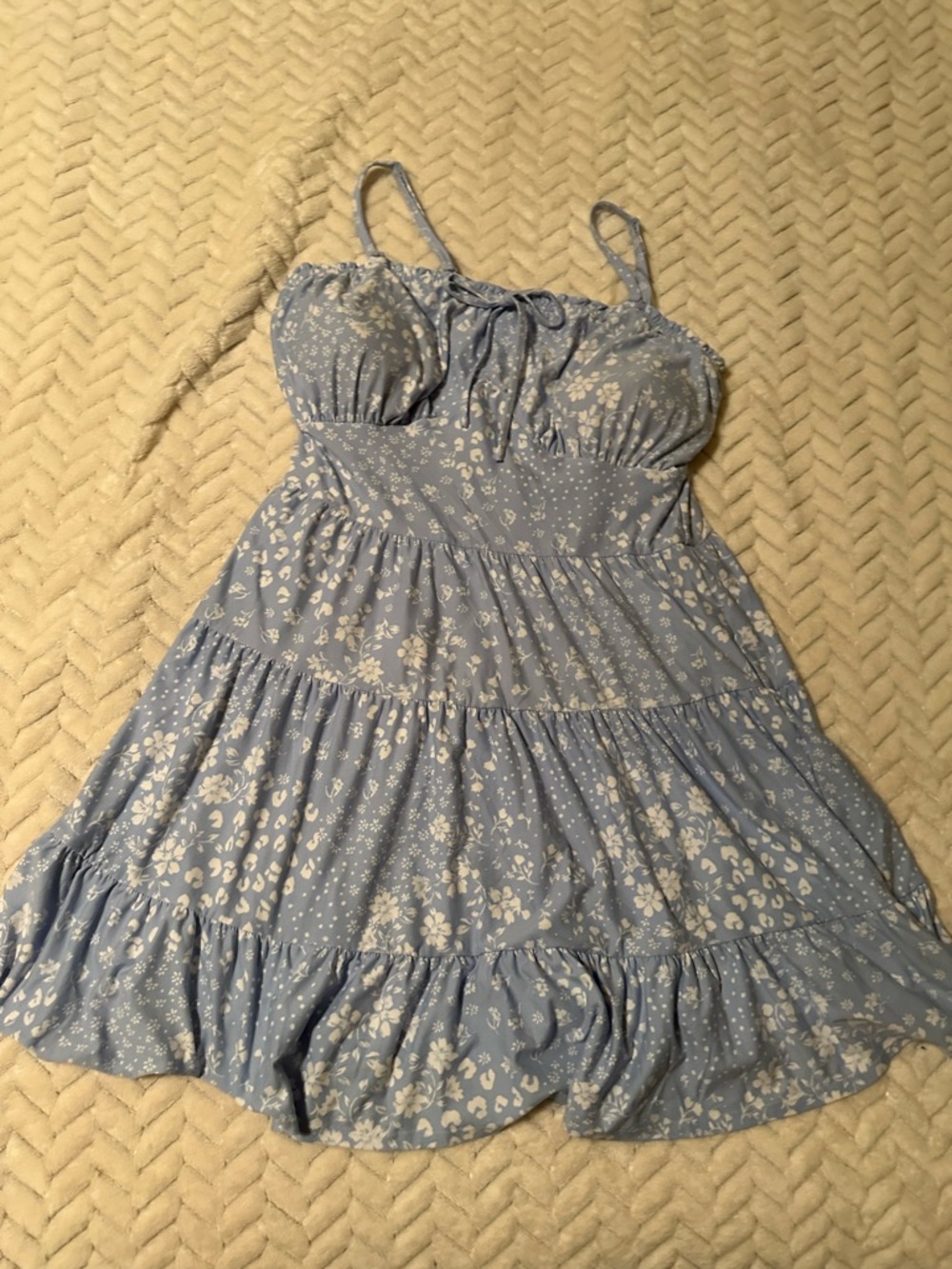 Cottagecore No Boundaries Light Blue Floral Tiered Sundress Size Large